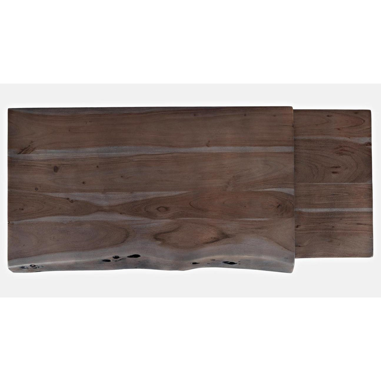 Rectangular wooden table with a natural finish and visible grain.