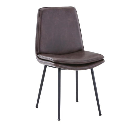 Brown leather chair with black metal legs.