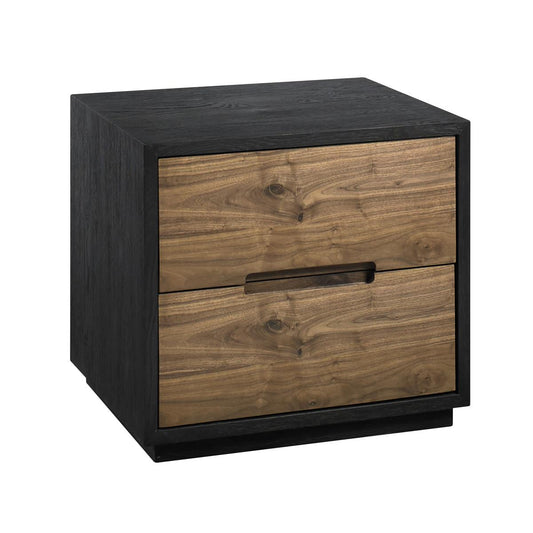 Modern wooden nightstand with two drawers.