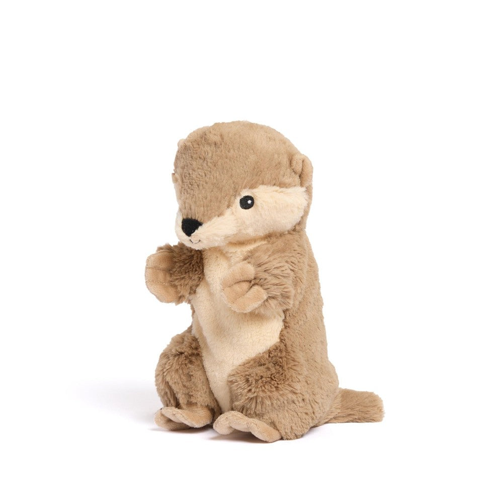 A cute plush otter sitting upright on a white background.