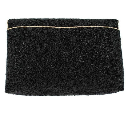 Black beaded clutch with subtle gold trim.