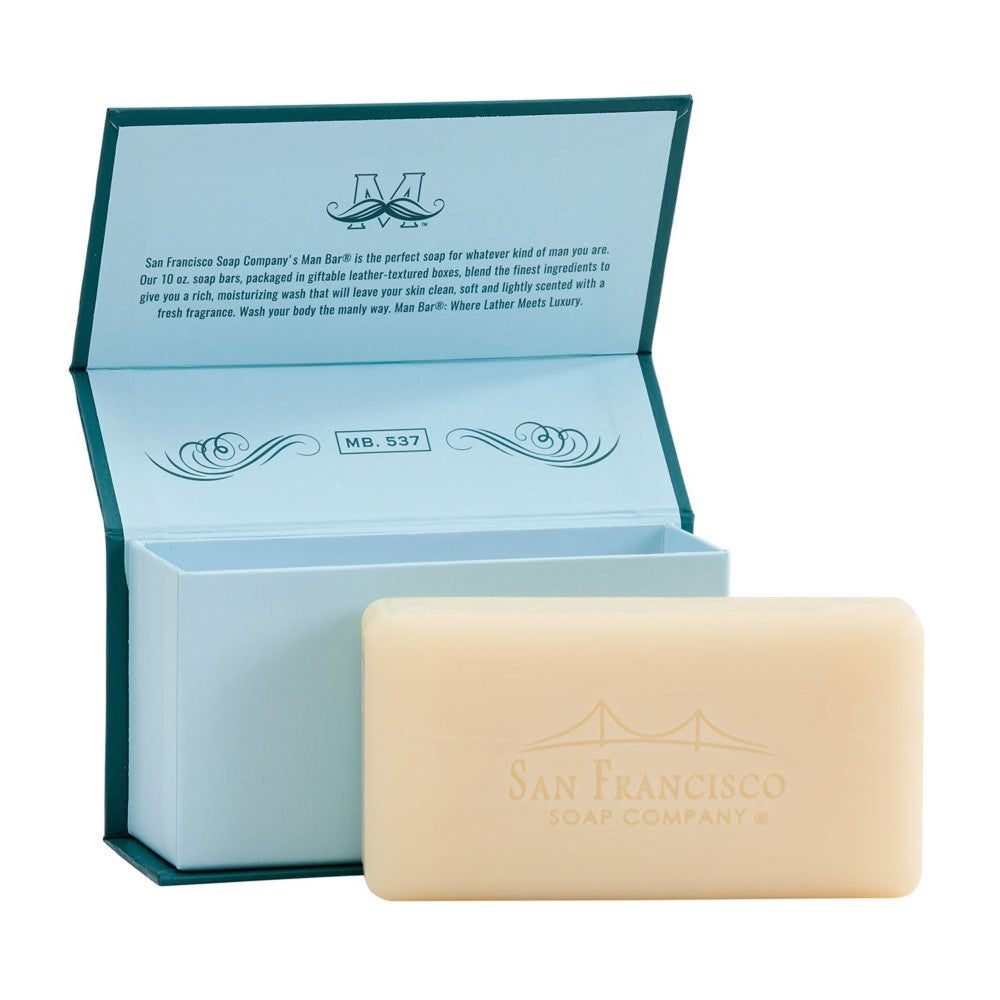 Soap bar and open box from San Francisco Soap Company.
