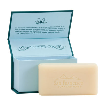 Soap bar and open box from San Francisco Soap Company.