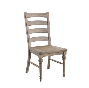 Wooden chair with a ladder back and turned legs.