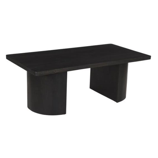 Modern black coffee table with a sleek rectangular design.
