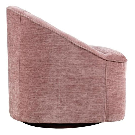 Pink, plush, armless chair with curved back.