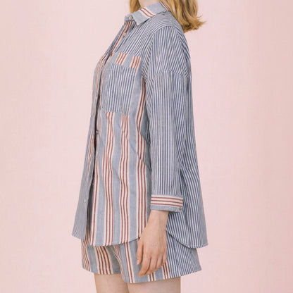Stripe Woven Shirt Top & Shorts Set