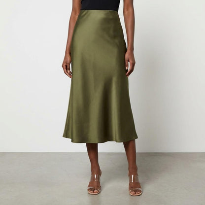 Elegant Midi A-line Skirt | Dark Green / S