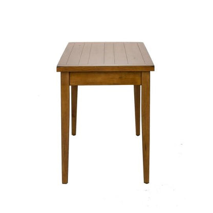 Rectangular wooden table with four sturdy legs.