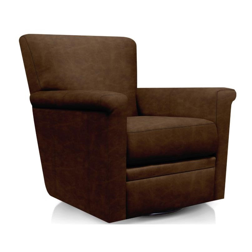 Brown leather armchair with cushioned seat and backrest.