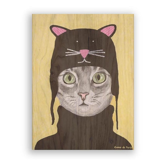 Picture of "Cat with Kitty Cap" Wood Block Art Print