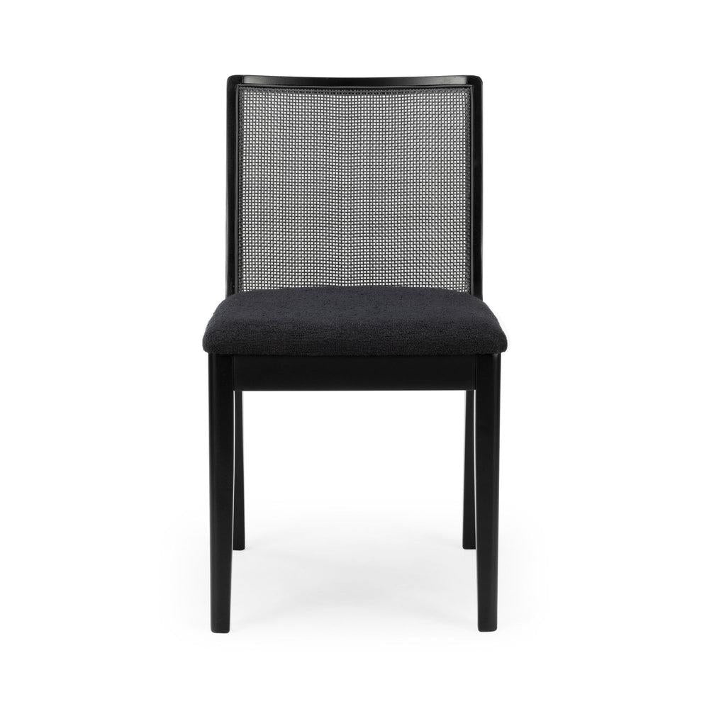 Modern black chair with mesh backrest and cushioned seat.