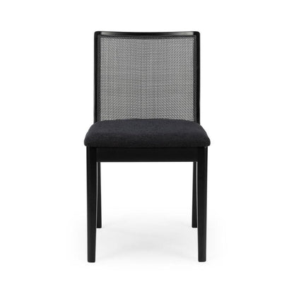 Modern black chair with mesh backrest and cushioned seat.