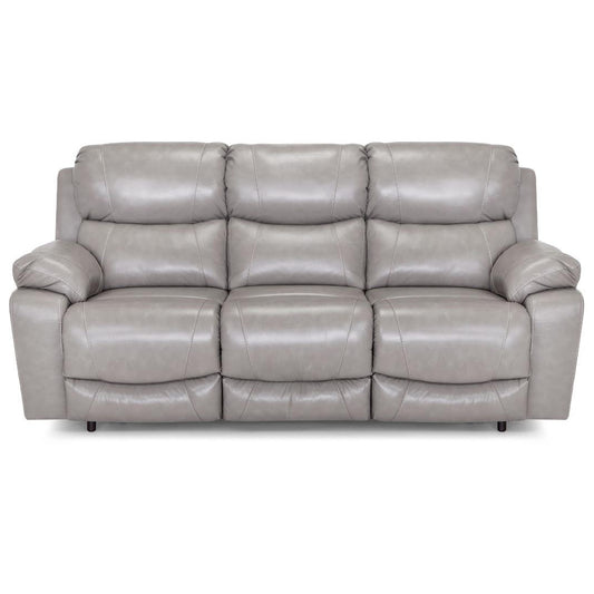 Gray reclining sofa with plush cushions and armrests.