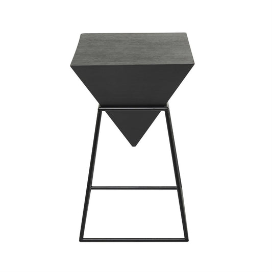 Geometric black stool with a trapezoidal seat and triangular base.