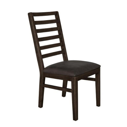 Dark wooden chair with a ladder-back design and cushioned seat.