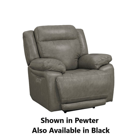 Pewter recliner chair, cozy design, available in black.