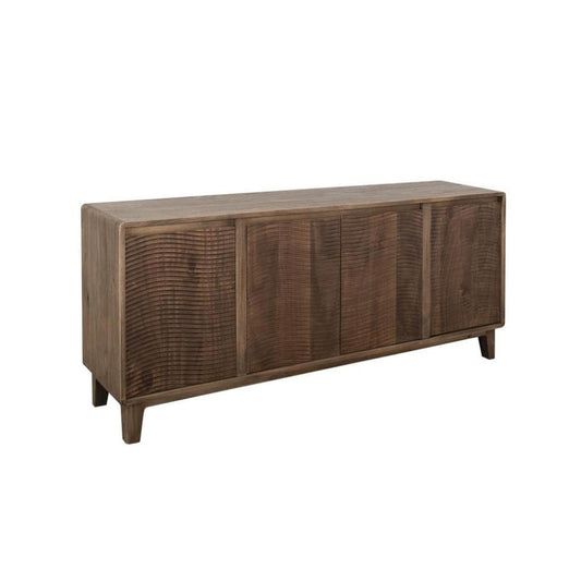Wooden sideboard with textured doors and minimalist design.