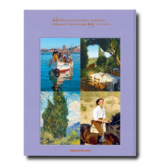 Collage of a boat, nature, dining, and a person riding a horse.