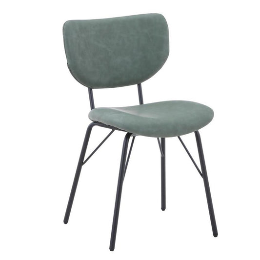 Green modern chair with metal legs.