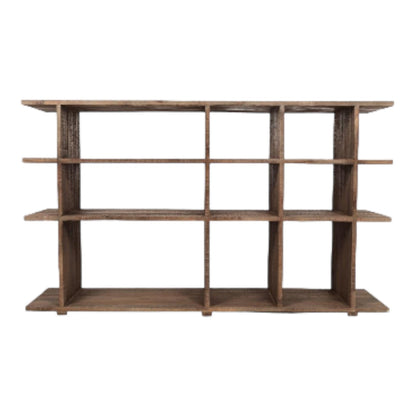 Wooden shelf unit with nine open compartments.