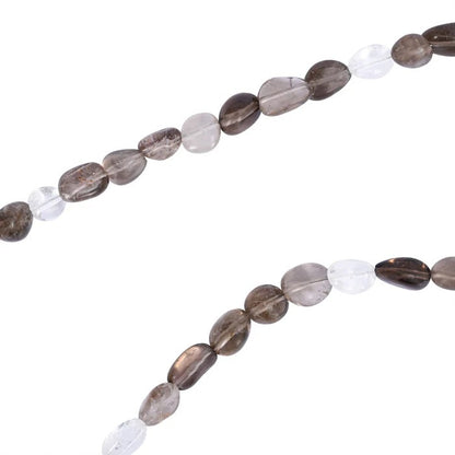 Brown and clear oval beads on a string.