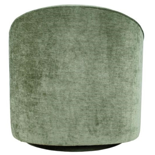 A green, textured, cylindrical chair with a smooth surface.