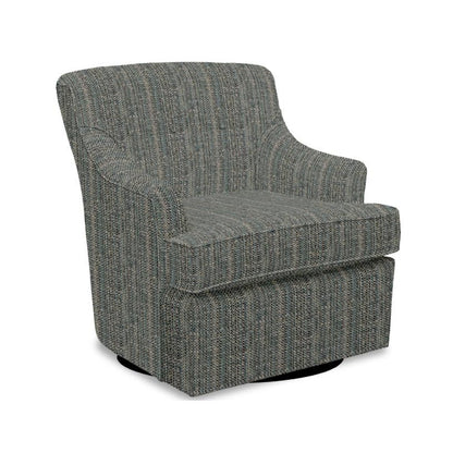 Gray textured swivel chair with curved arms.