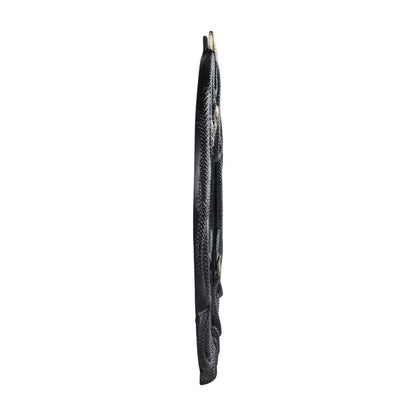 Thin, elongated black object with a textured surface on a white background.