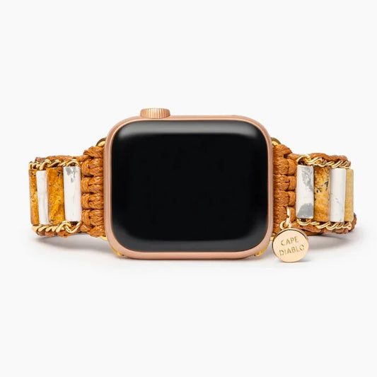 Smartwatch with a woven, beaded bracelet and a "Cape Diablo" charm.