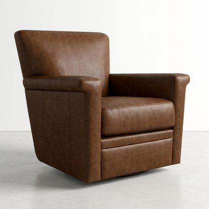 Brown leather armchair on a light floor.