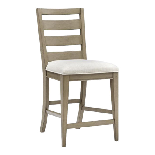 Wooden ladder-back chair with a cushioned seat.