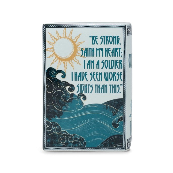 Box with sun, waves, and motivational quote in stylized font.