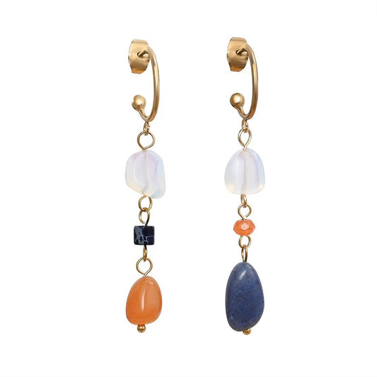 Gold hoop earrings with colorful beads.