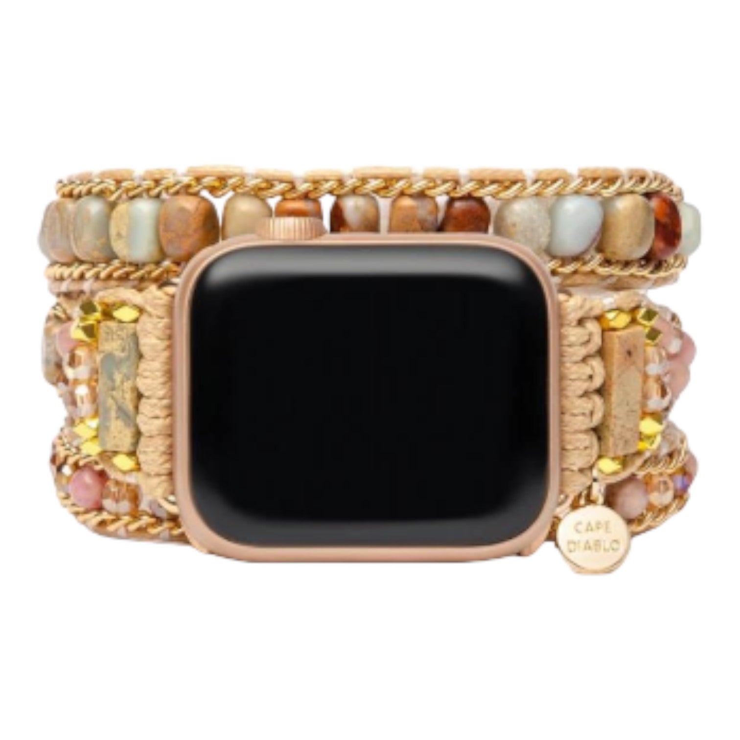 Stylish watch with a beaded and woven strap design.