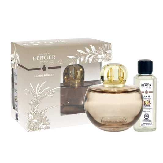 Maison Berger lamp set with a gold top and fragrance bottle.