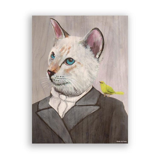 Picture of "Sir Cat with Bird" Wood Block Art Print