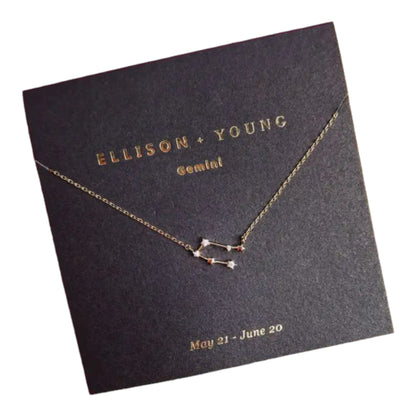 Gemini necklace on black card, May 21 - June 20.