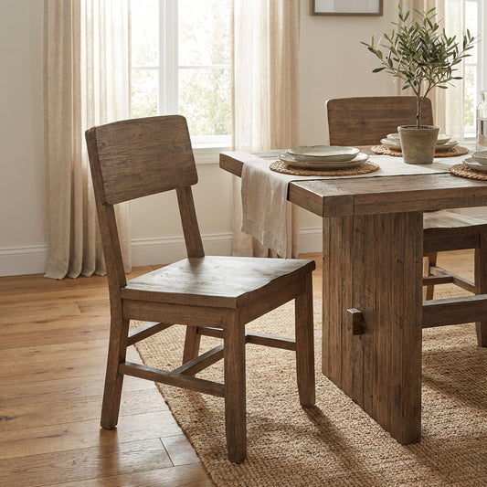 Wooden chair with a simple, rustic design.