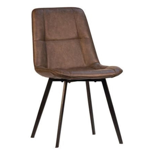 Brown cushioned chair with metal legs.