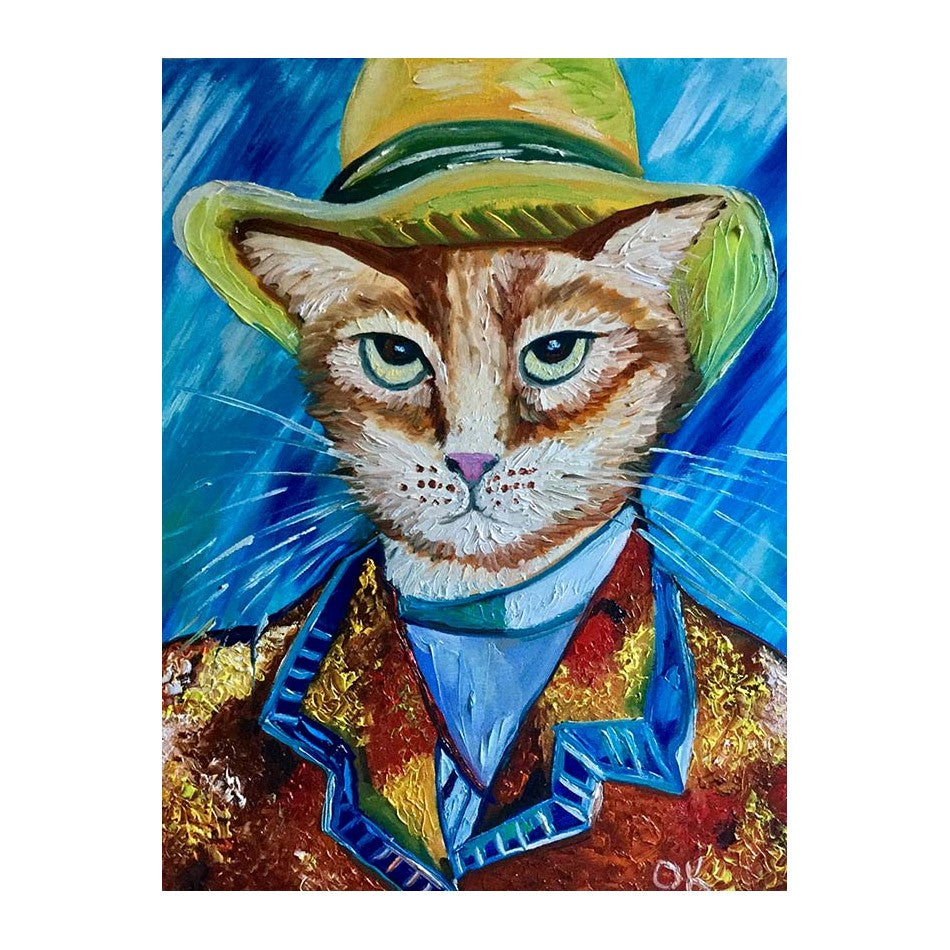 Picture of "Serious Cat La Van Gogh" Wood Block Art Print