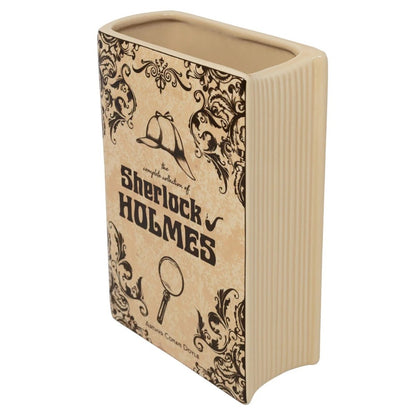 Ornate Sherlock Holmes book-themed vase with vintage design.