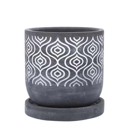 Picture of Planter and Saucer with Aztec Pattern, 6" Size Gray