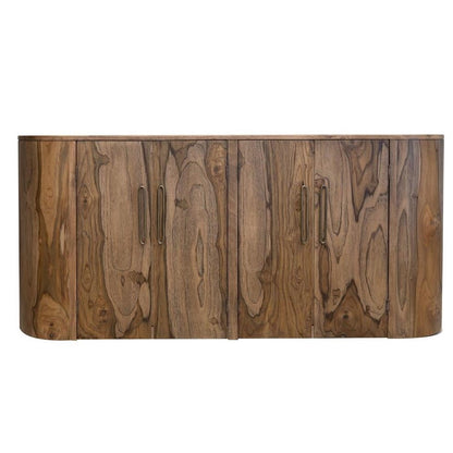 Wooden cabinet with curved edges and sleek handles.