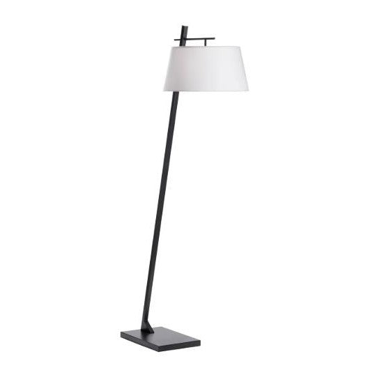 Sleek floor lamp with a black frame and white lampshade.