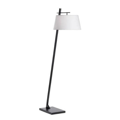 Sleek floor lamp with a black frame and white lampshade.