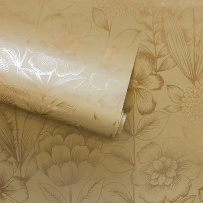 Picture of Tempaper Homestead Floral Metallic Marigold Single Roll Wallpaper