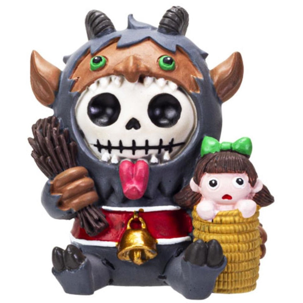 Cute monster holding a bundle and a girl in a basket.