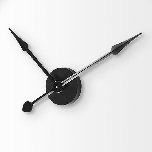 Minimalist black wall clock with sleek hands on a white background.