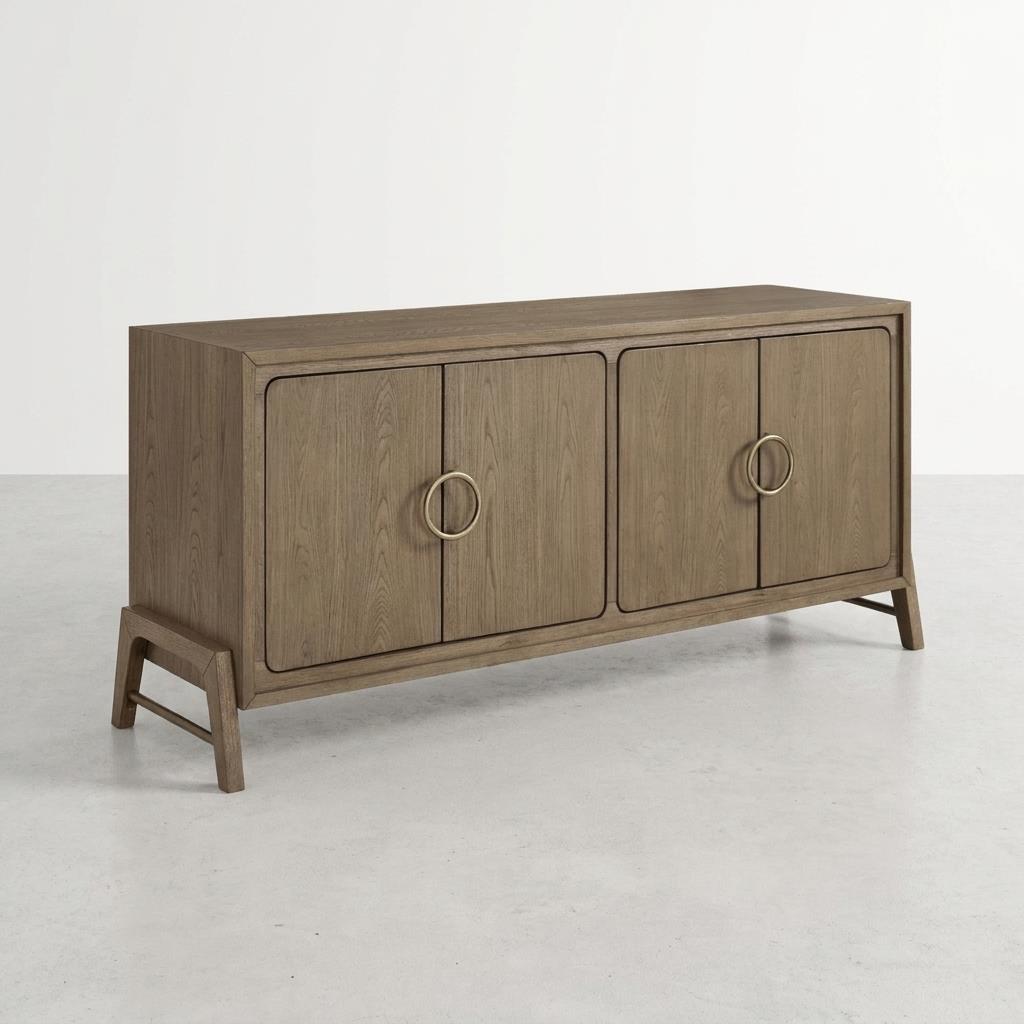Wooden sideboard with four doors and round handles.